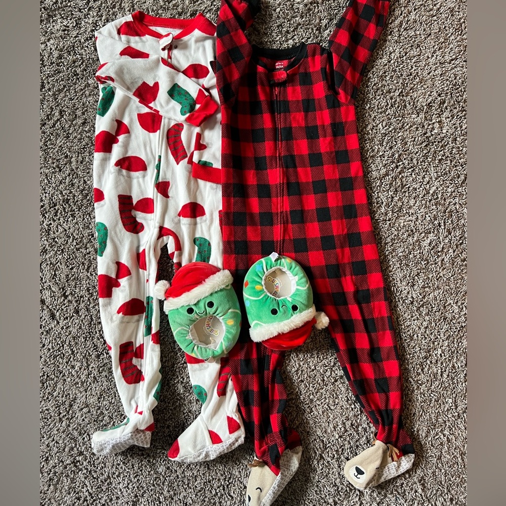 2 Christmas Footie Pajamas and Slippers!
